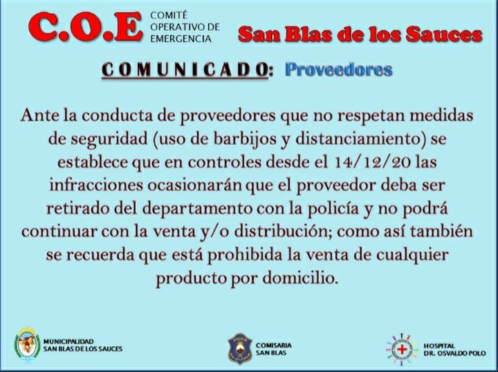 San Blas de Los Sauces endurece posición con proveedores que no cumplen con el protocolo - foto  1